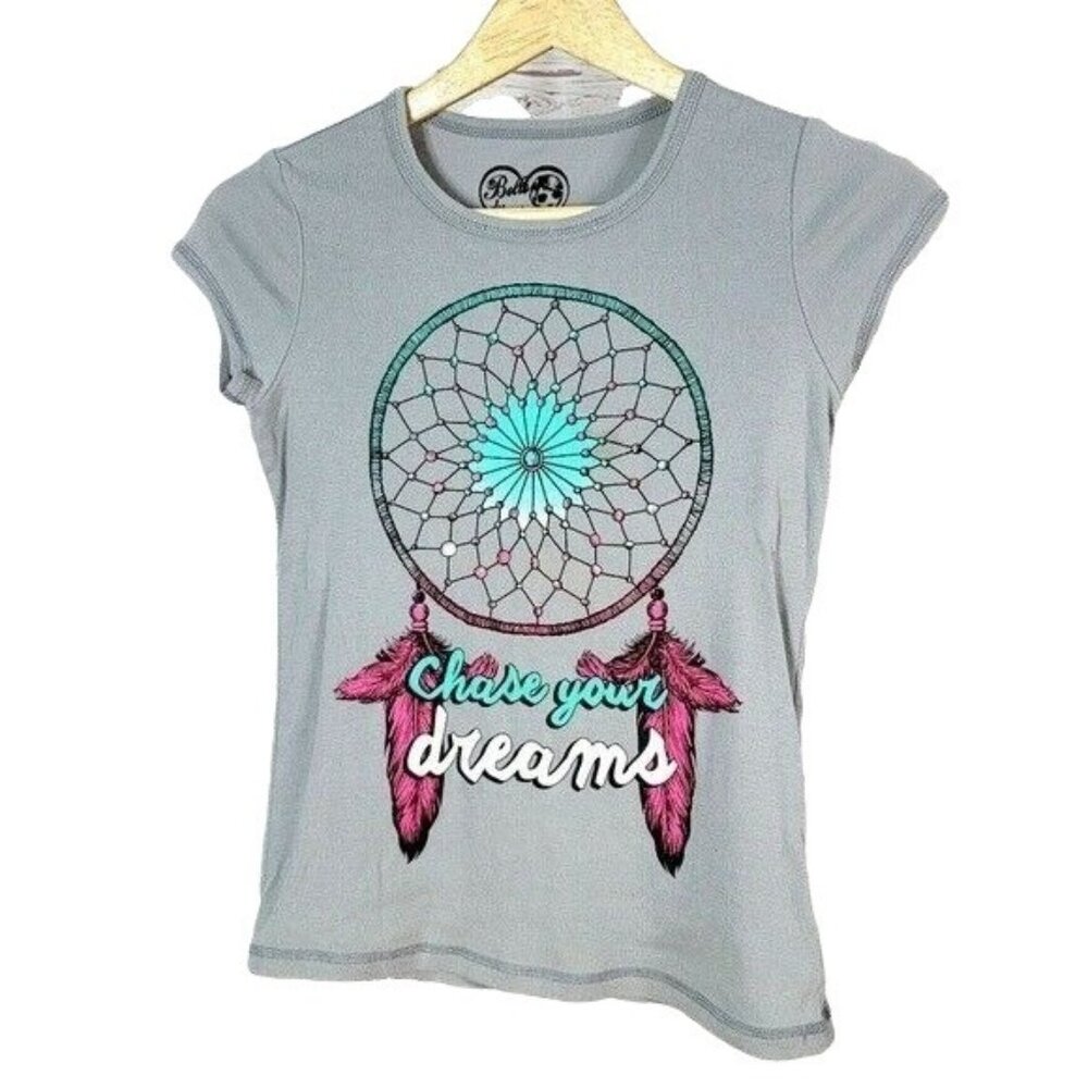 Belle du Jour Chase Your Dreams Top Gray Large Cap Sleeve Dreamcatcher